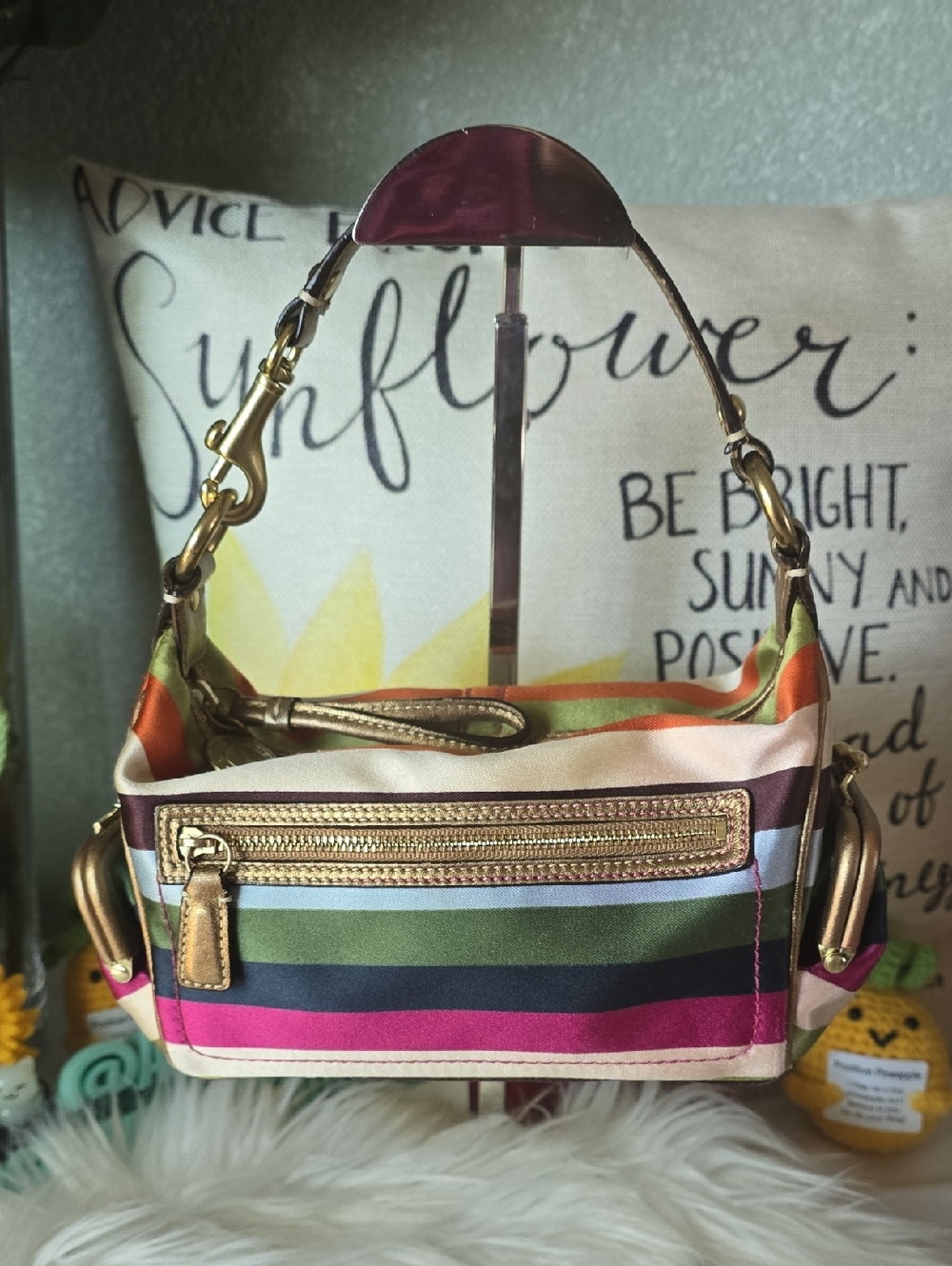 Coach LEGACY Mini  Double Kisslock Multicolor Striped Shoulder Bag